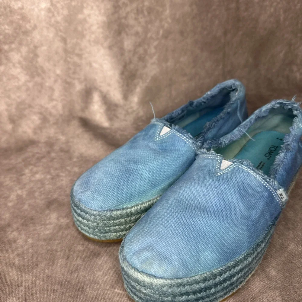 Women's Shoes TOMS VALENCIA Slip On Platform Espadrilles 10019798 LIGHT BLUE Sz8